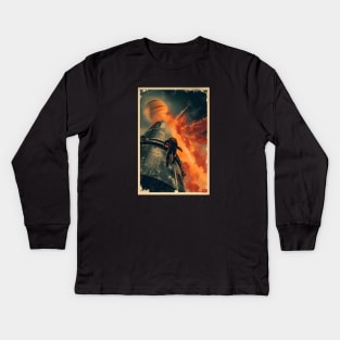 Explosion near Jupiter - Vintage Poster Style - Sci-Fi Kids Long Sleeve T-Shirt